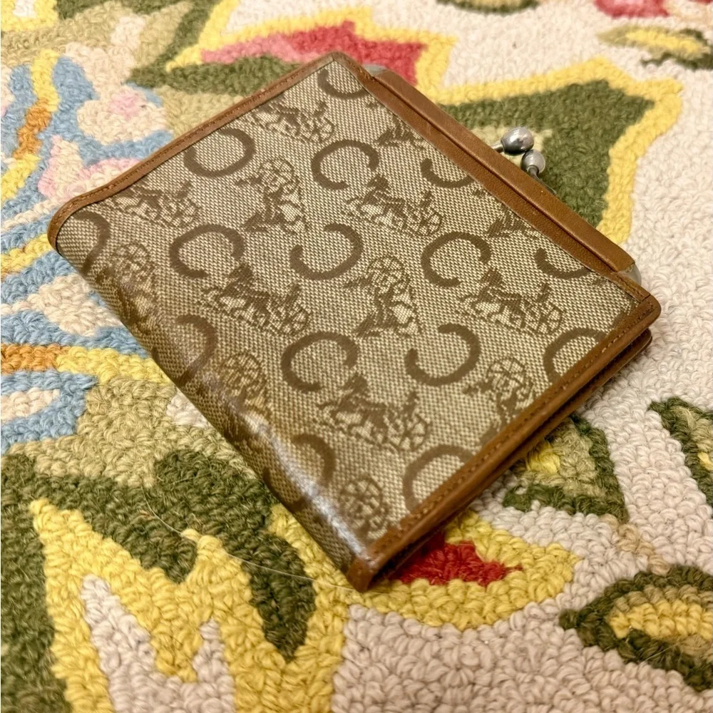 CELINE Unisex Vintage Classic Horse Carriage & Macadam Brown PVC Kiss Lock - Picture 10 of 16